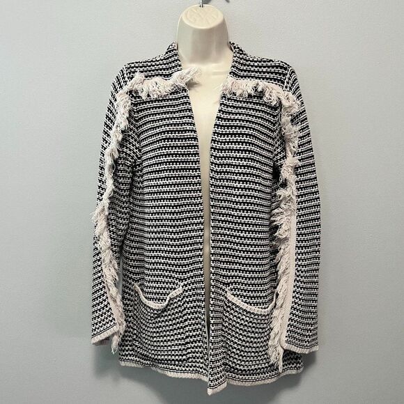 Knox Rose Black & White Fringe Open Cardigan Size S - Picture 1 of 5